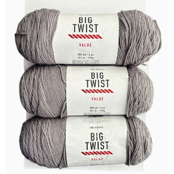 Big Twist Value Yarn, Medium Gray, Worsted Weight, Lot of 3 (Same lot #) - Picture 1 of 4
